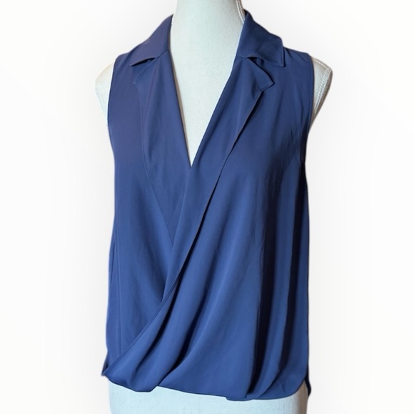 NWT Anthropologie Current Air Collared Crossover Top Blue XS Classic V Neck - Picture 3 of 8